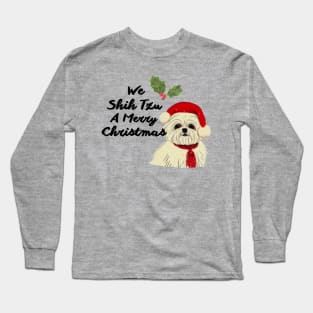 Funny Shih Tzu Maltese Christmas in Red Crusty White Dog Malshi Girl Long Sleeve T-Shirt